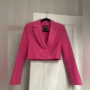 Zara Women's Linen Blend Pink Suit Cropped Blazer
